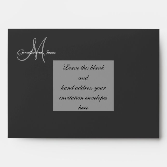 Custom Black Monogram Wedding Invitation Envelope (Front)