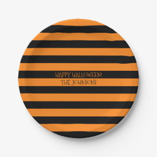 Custom black & orange Halloween party paper plates