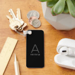 Custom Black Personalised Monogram Metal Key Ring<br><div class="desc">Modern elegant and understated masculine monogram initial and custom name on a rectangular metal keychain in a classic minimal,  professional-looking sans-serif font for a simple and professional and modern black and white and grey style.</div>