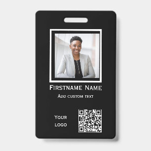 custom black photo employee badge ID qr code