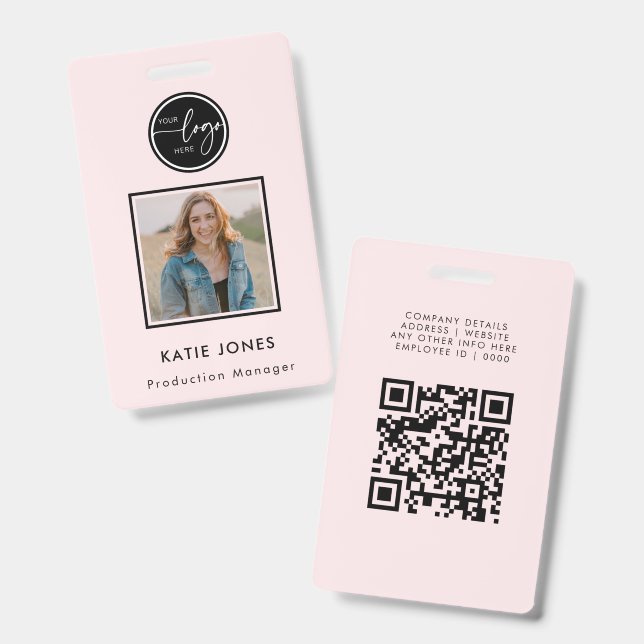 Custom Black & Pink QR code Company Business Logo ID Badge (Front & Back)