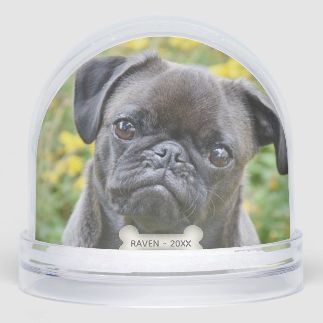 Custom Black Pug Dog Photo Snowglobe (Front)