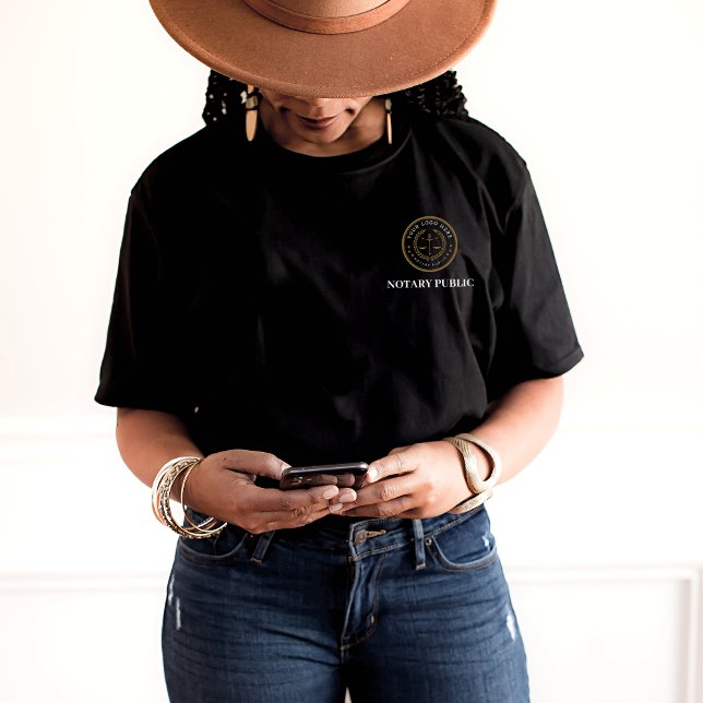 Custom Black QR Code Company Promotional Notary T-Shirt (Creator Uploaded)