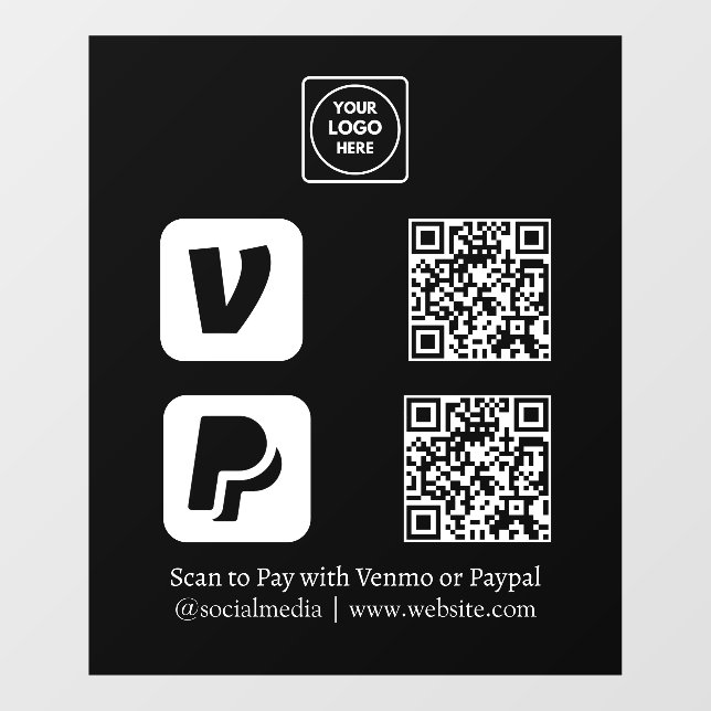 Custom Black QR Payment | Venmo & PayPal Display (Sheet)