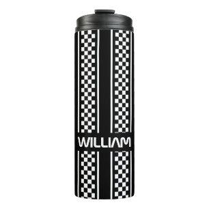 Custom Black Race Sport Stripe Thermal Tumbler