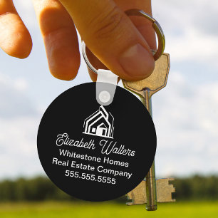 Custom Black Real Estate Company House Realtor Key Ring
