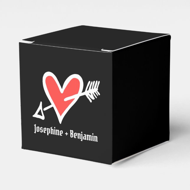 Custom Black & Red Love Heart Wedding Favor Box (Front Side)