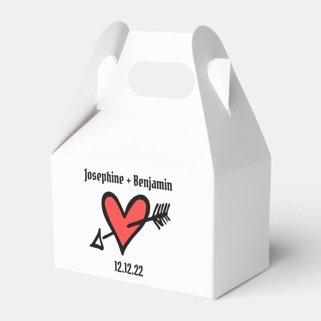 Custom Black & Red Love Heart Wedding Favor Box (Front Side)