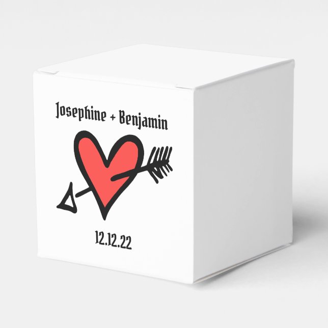 Custom Black & Red Love Heart Wedding Favor Box (Front Side)