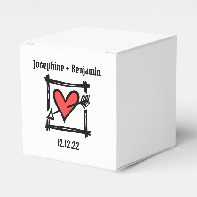 Custom Black & Red Love Heart Wedding Favor Box (Front Side)