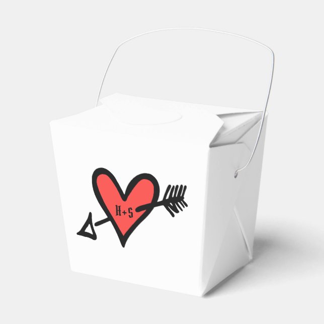 Custom Black & Red Love Heart Wedding Favor Box (Front Side)