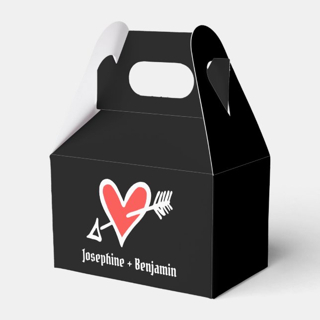 Custom Black & Red Love Heart Wedding Favor Box (Front Side)