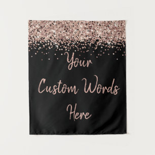 Custom Black Rose Gold Birthday Party Photo Booth Tapestry