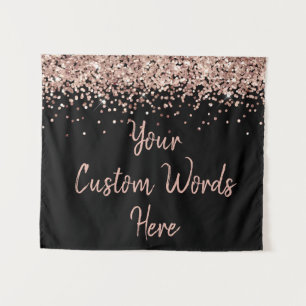 Custom Black Rose Gold Birthday Party Photo Booth Tapestry