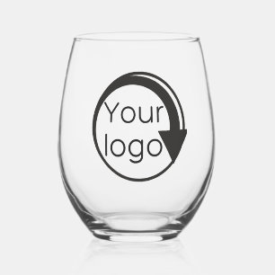 Custom Black Script Business Promotional Add Logo Stemless Wine Glass