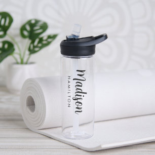 Custom Black Script Name Water Bottle