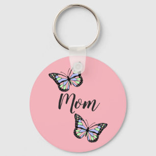 Custom Black Script with Butterflies on Pink Key Ring