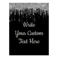 Custom Black Silver Glitter Birthday Anniversary