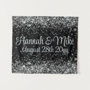 Custom Black & Silver Glitter Wedding Photo Booth Tapestry
