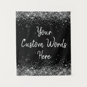 Custom Black & Silver Personalised Birthday Party Tapestry