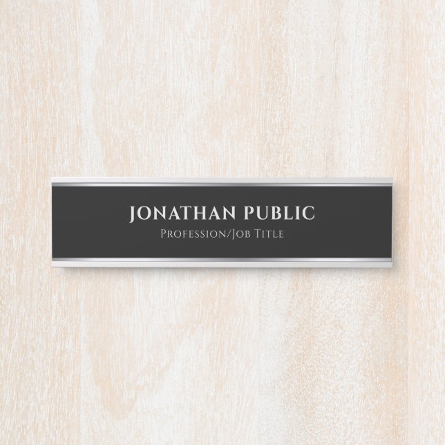 Custom Black & Silver Professional Modern Template Door Sign (Front)