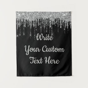 Custom Black Silver Wedding Backdrop Birthday Drop Tapestry