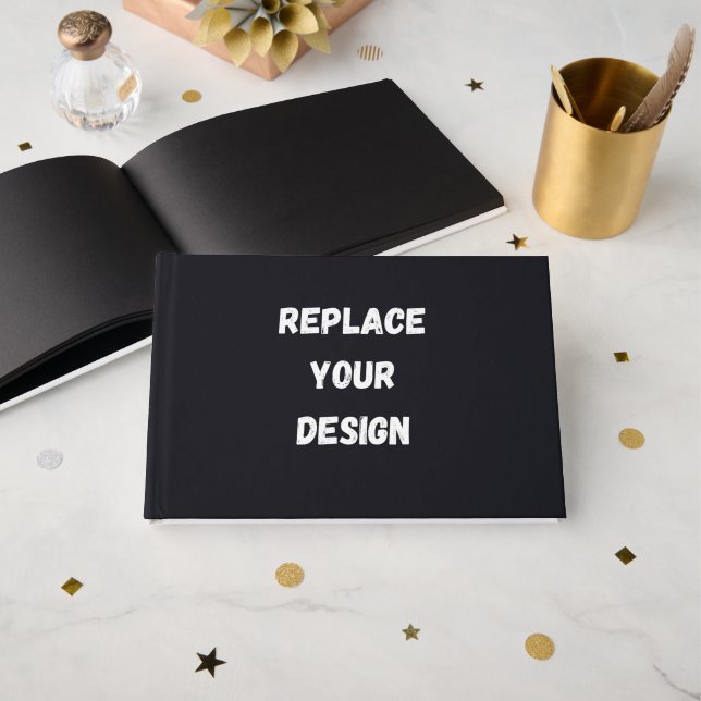 Custom black simple Design Add Photo or Text Guest Book (Front Open)