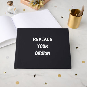 Custom black simple Design Add Photo or Text Guest Book