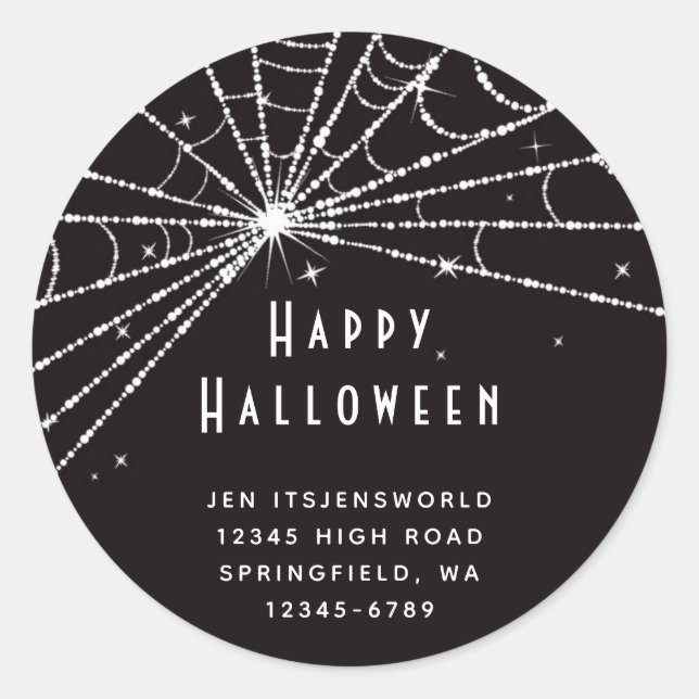 Custom Black Spider Web Halloween Classic Round Sticker (Front)