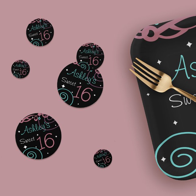 Custom Black Sweet 16 Birthday  Confetti (Creator Uploaded)