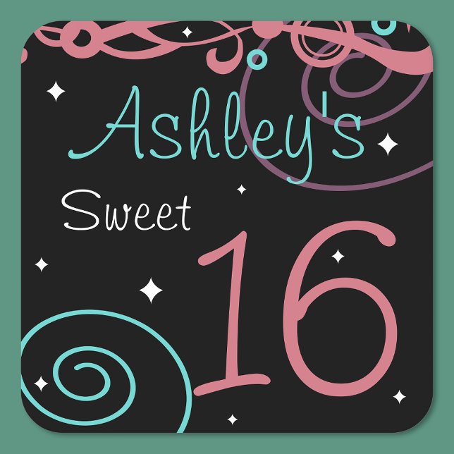 Custom Black Sweet 16 Birthday Party Coasters (Creator Uploaded)