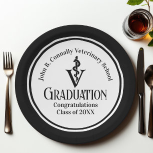 Custom Black Veterinary School Graduation Party Paper Plate