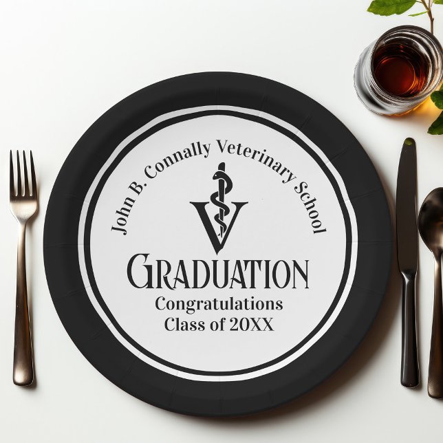 Custom Black Veterinary School Graduation Party Paper Plate (Creator Uploaded)