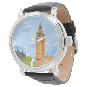 Custom Black Vintage Leather Big Ben Watch