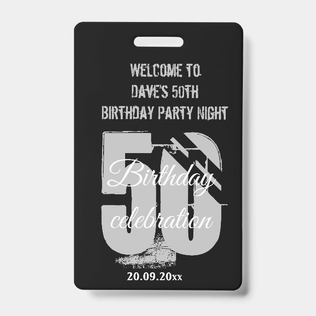 Custom Black VIP Pass Birthday Party Invitation  ID Badge (Front)