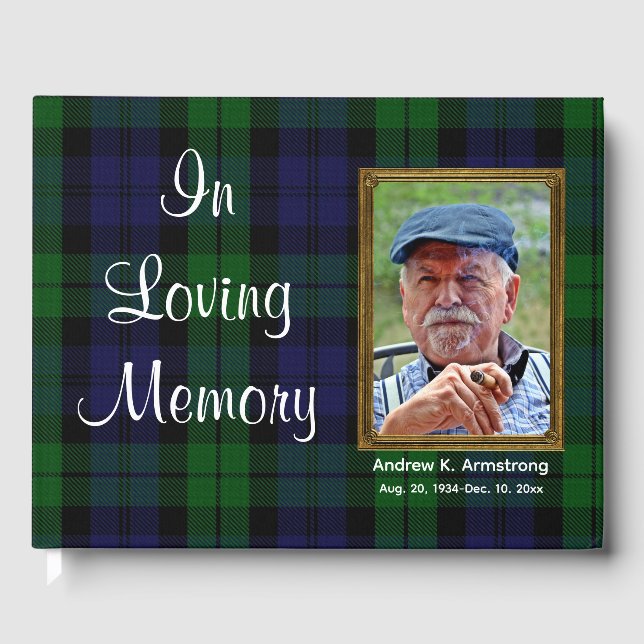 Custom Black Watch Tartan 'In Loving Memory' Photo Guest Book (Front)