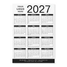 Custom Black White 2027 Calendar & Business Logo