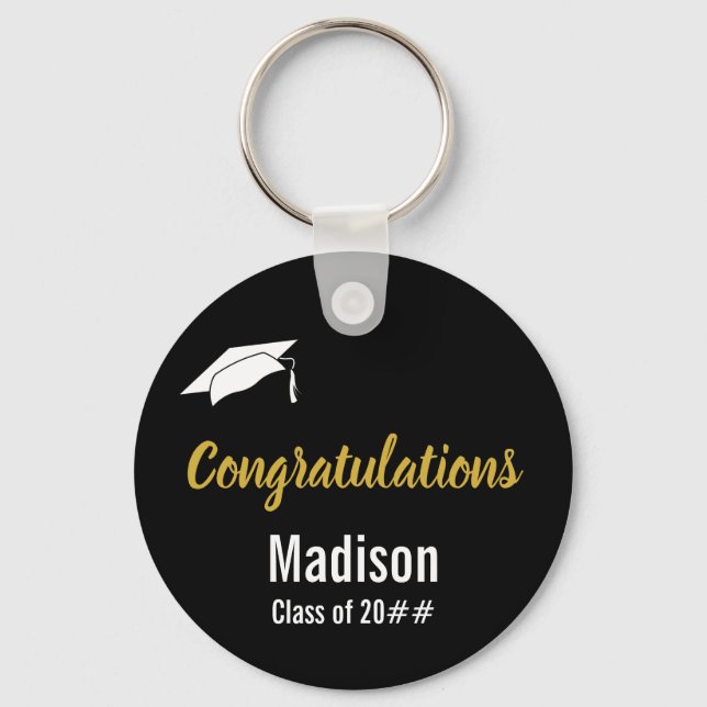 Custom Black White and Gold Graduation Key Ring (Front)