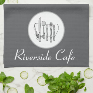 Custom Black, White and Grey on Grey Silverware Tea Towel