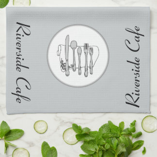 Custom Black, White and Grey Silverware Design Tea Towel