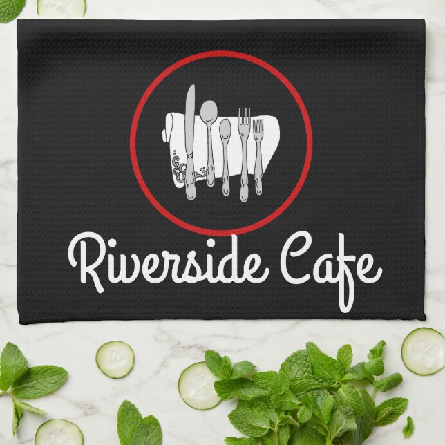 Custom Black, White and Red with Grey Silverware Tea Towel (Folded)
