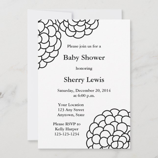 Custom Black & White Baby Shower Invitations (Front)