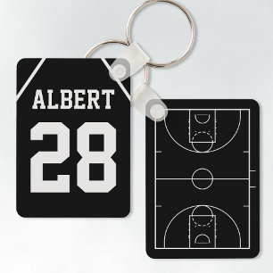 Custom Black & White Basketball Court and Jersey Key Ring
