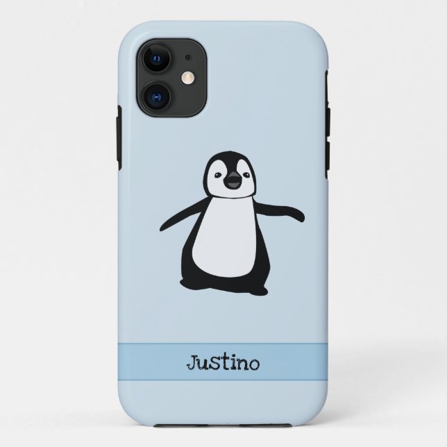 Custom Black White Blue Cute Penguin Name Case-Mate iPhone Case (Back)