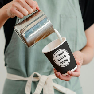 Custom Black & White Business Coffee Shop Logo Paper Cups