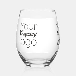Custom Black White Business Promotional Add Logo Stemless Wine Glass