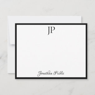 Custom Black White Calligraphy Script Monogram Card