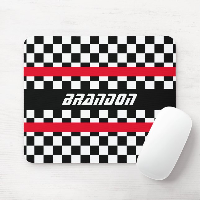 Custom Black White Chequered Check Flag Pattern Mouse Pad (With Mouse)