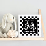 Custom Black White Chequered Flags Squares Pattern Poster<br><div class="desc">Cool black and white racing chequered pattern design. With room to customise or personalise with a name and birth date of your choice. This whimsical stylish hipster design is made for the race car and motorsport sport lover, go-kart racing fan, dirt bike champ, and anybody else who loves car, motor...</div>