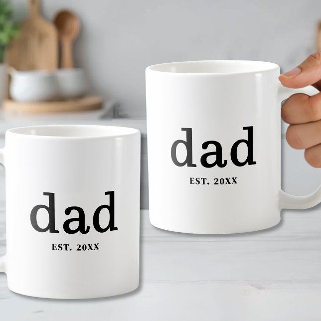 Custom Black White Dad Established Coffee Mug (Dad Black White Personalized Father Coffee Mug)